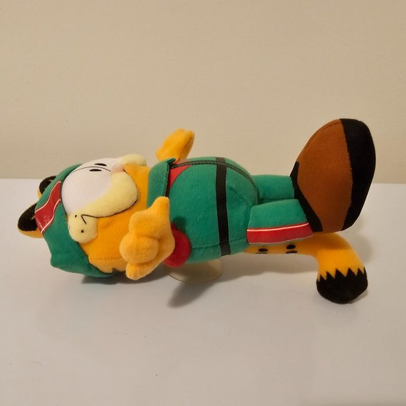 Garfield Cat Window Cling Plush Stuffed Animal Green Red Outfit Headband 8" - Picture 5 of 7